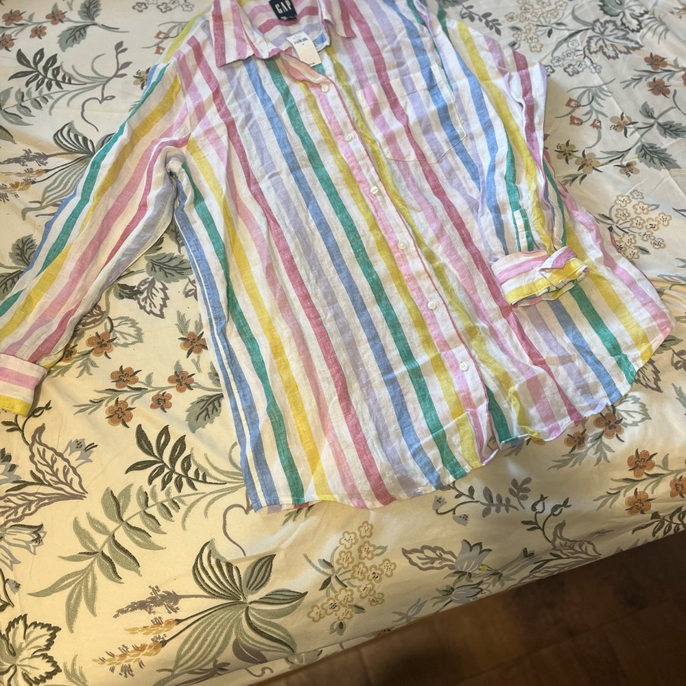 Linen 100 % Boyfriend Colorful Striped Shirt